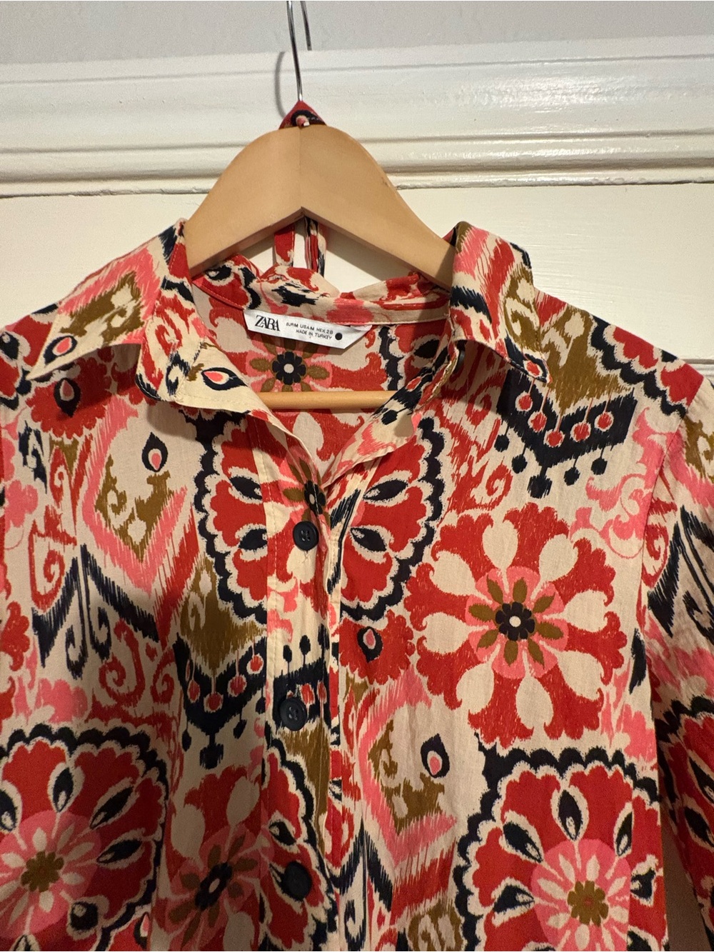 Zara Red and Pink Floral Midi Shirt Dress - Picture 3 of 4
